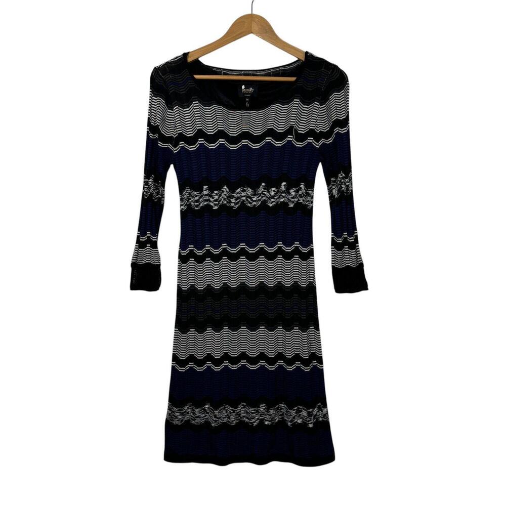 Laundry By Shelli Segal Women’s Size XS Blue Black Chevron Stripe Knit Dress